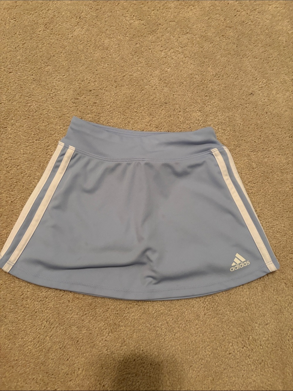 adidas Light Blue Girls' Athletic Skort with White Stripes